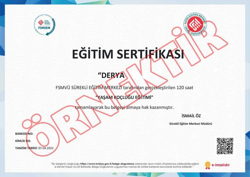 Yaşam Koçluğu Eğitimi Sertifikası