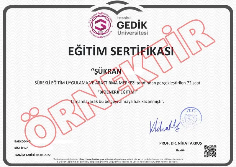 Bioenerji Eğitimi Sertifikası